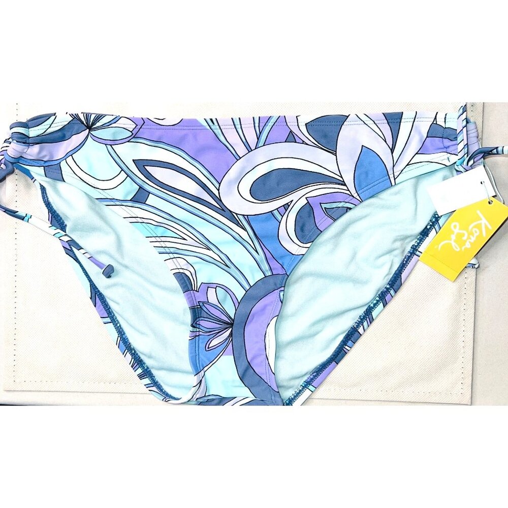 Kona Sol XL Floral Print Bikini Bottoms Adjustable Ties Blue & Purple